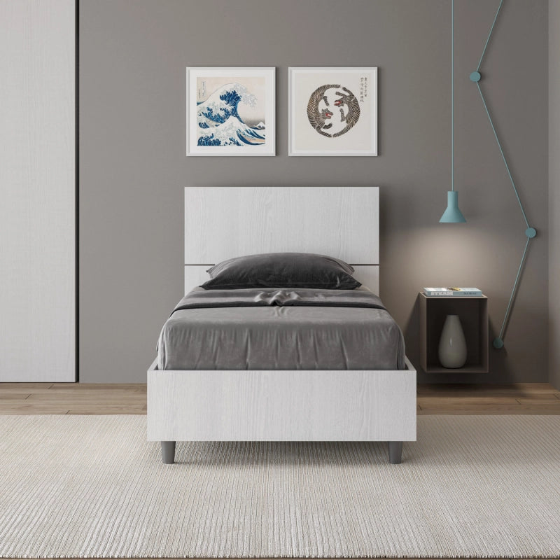 Letto Singolo 80x190 cm testata dritta Demas - Senza rete,Bianco Frassino