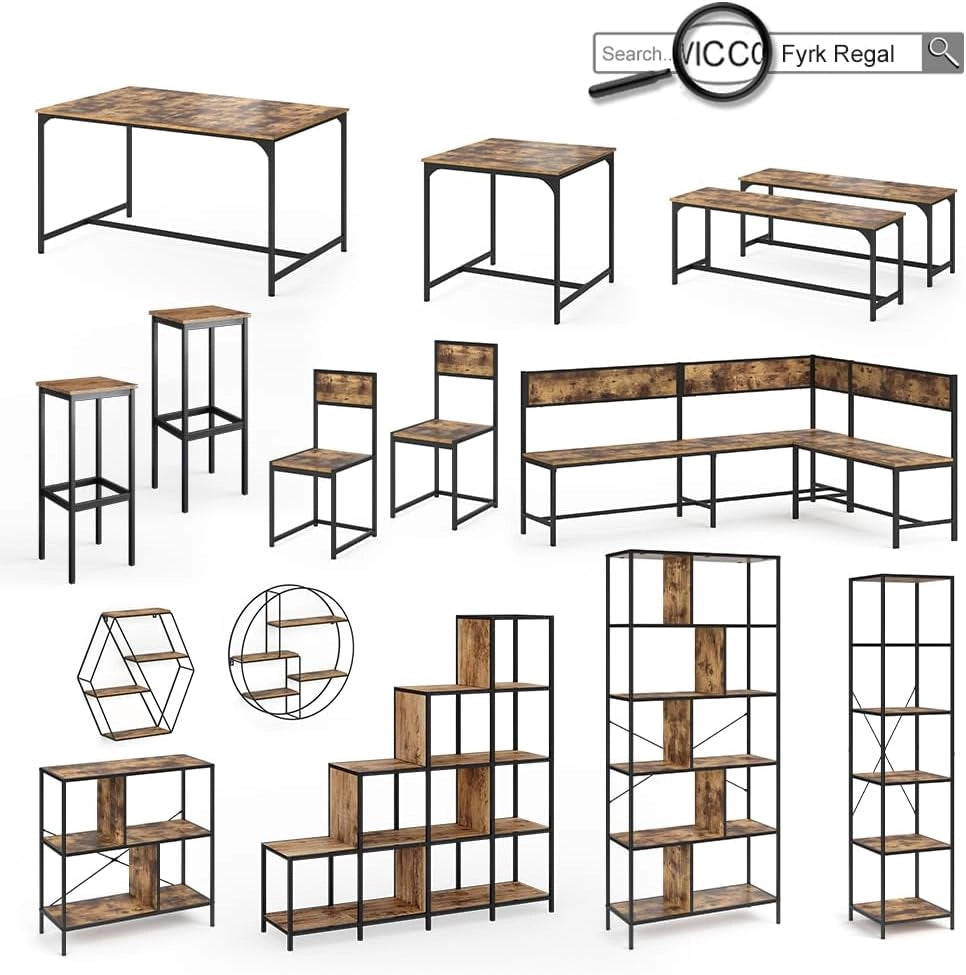 Tavolo bar con sgabelli Fyrk, Legno antico, 120 x 50 cm con 2 sgabelli da bar, adatto per banconi e piani cucina, impilabile per la conservazione