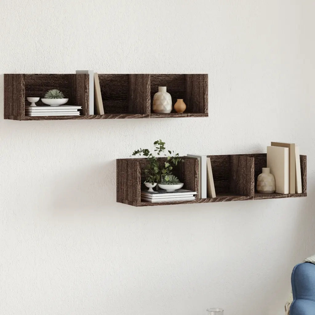 Armadietto a Muro | Mobili Parete 2 pz Rovere Marrone 75x18x16,5cm Legno Multistrato