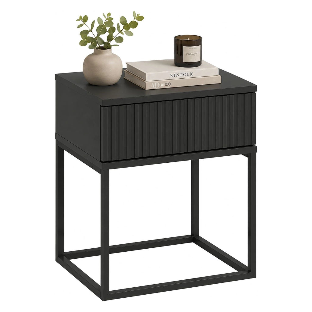 Lelalaha, Comodino un Cassetto, 40x39x52h cm Nero Antracite