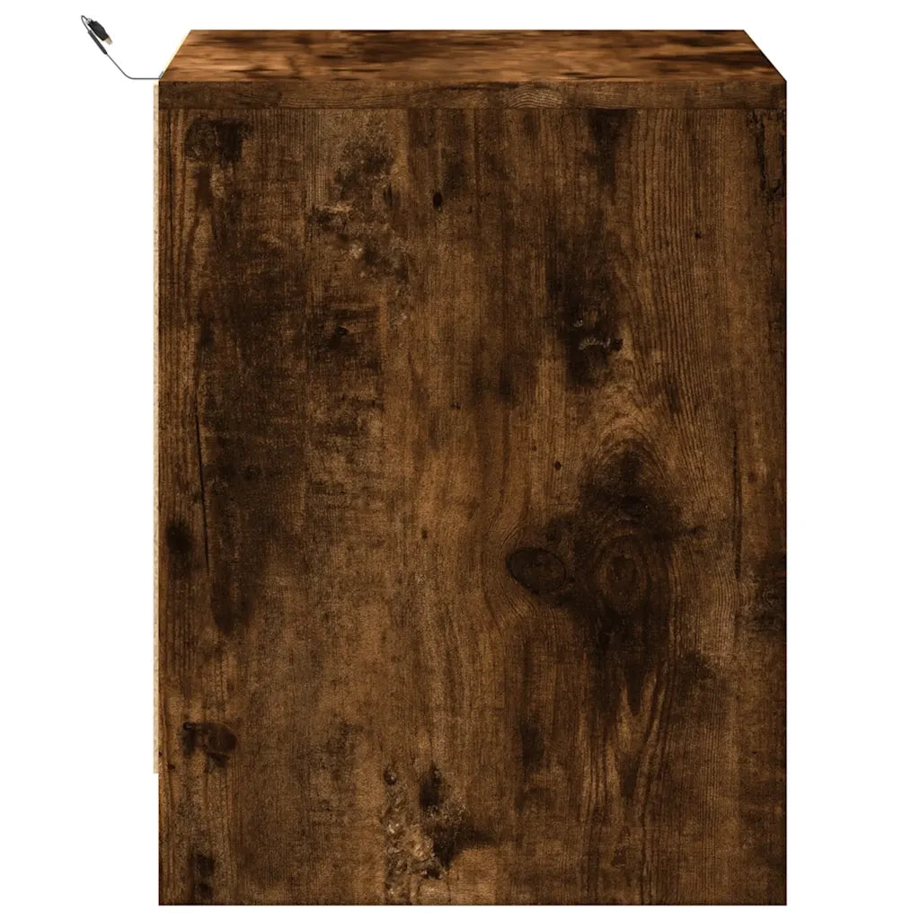 Comodini con Luci LED 2pz Rovere Fumo in Legno Multistrato