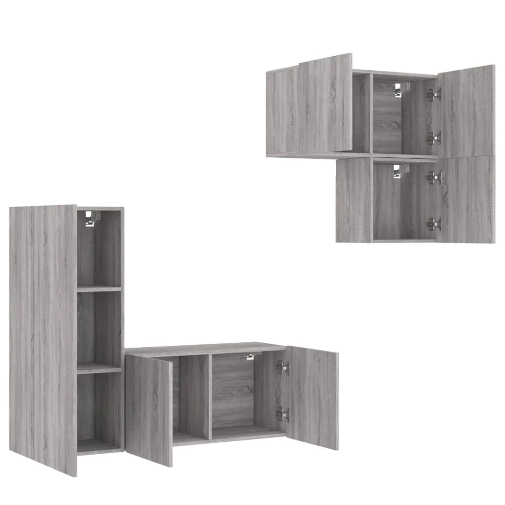 Mobile TV multimediale scaffale TV credenza TV sala da pranzo soggiorno camera da letto 4 pezzi legno ingegnerizzato Sonoma grigio 02_0029249