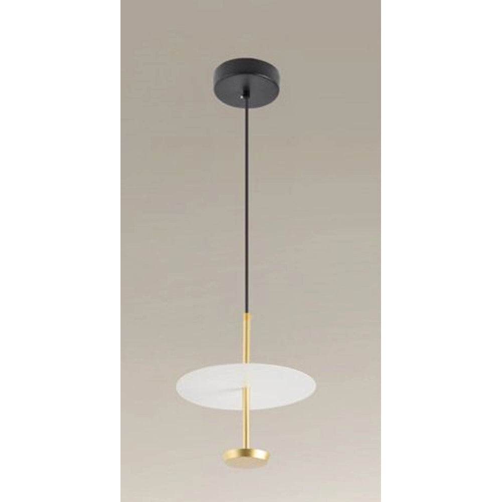 Trade Shop - Lampadario A Sospensione Luce 6500k Led 12w Disco Paralume Piatto Bianco Oro Tondo 33146 -