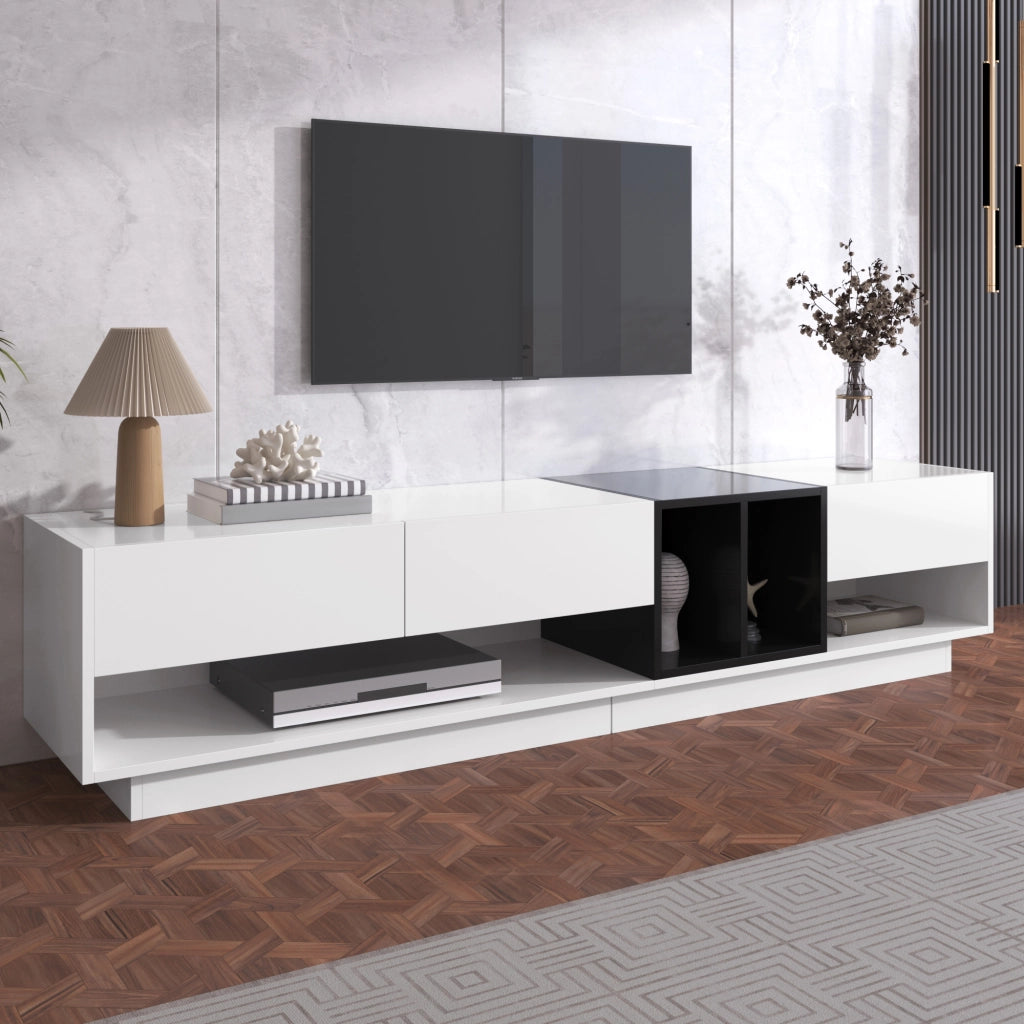 Mobile TV combinazione lucido bianco e nero - Zephmum- Design a blocchi colorati con cassetti