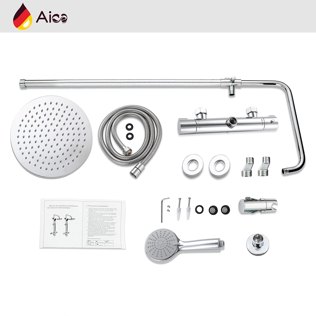 Grande soffione doccia inox 25x25cm, miscelatore termostatico doccia rotondo 280x40mm, cromo