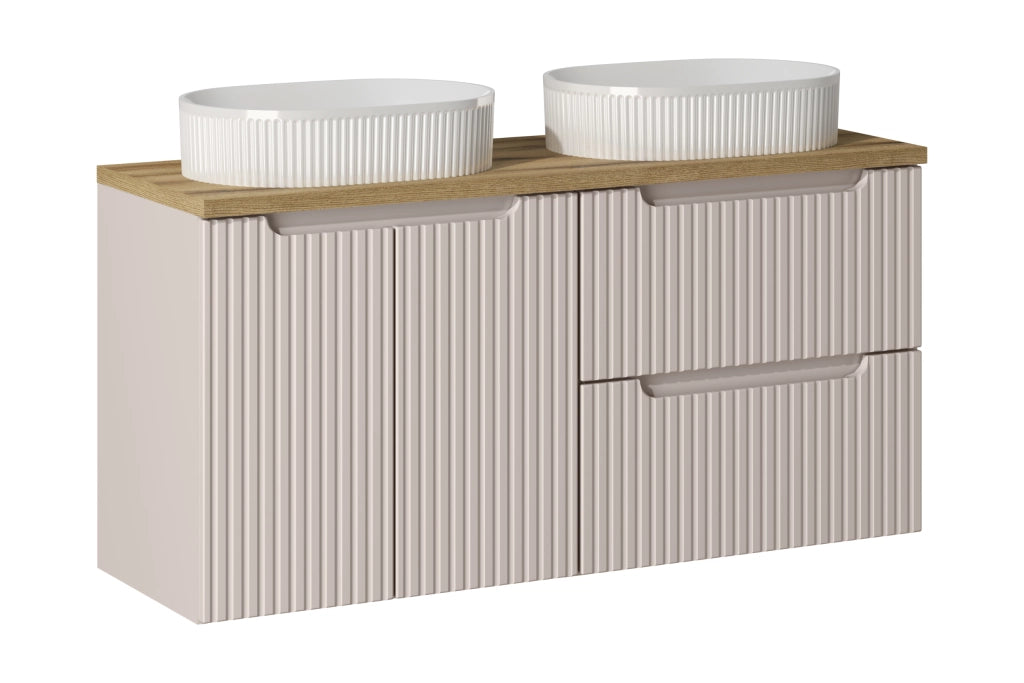 Set mobili bagno 120 cm con piano e 2 lavabi da appoggio Beyond Nova Cashmere 120 x 1401 x 40 cm