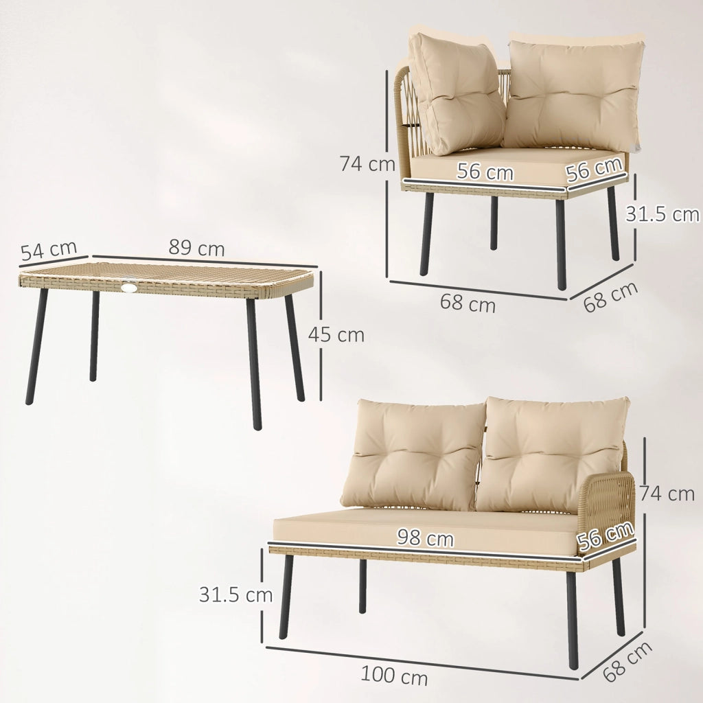 Set Salotto da Giardino 2 Divani Poltrona Angolare e Tavolino in Vetro in Rattan Colore Legno