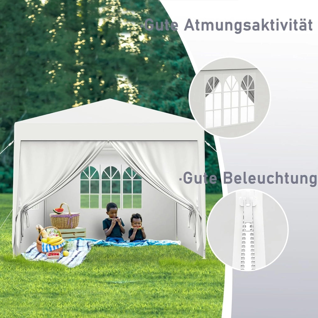 Gazebo Esterno Resistente da Giardino 3 x 6 m con Pannelli Laterali e Finestre in Poliestere Gazebi Tendone per Feste Protezione UV Impermeabile Tenda per Esterni, Bianco
