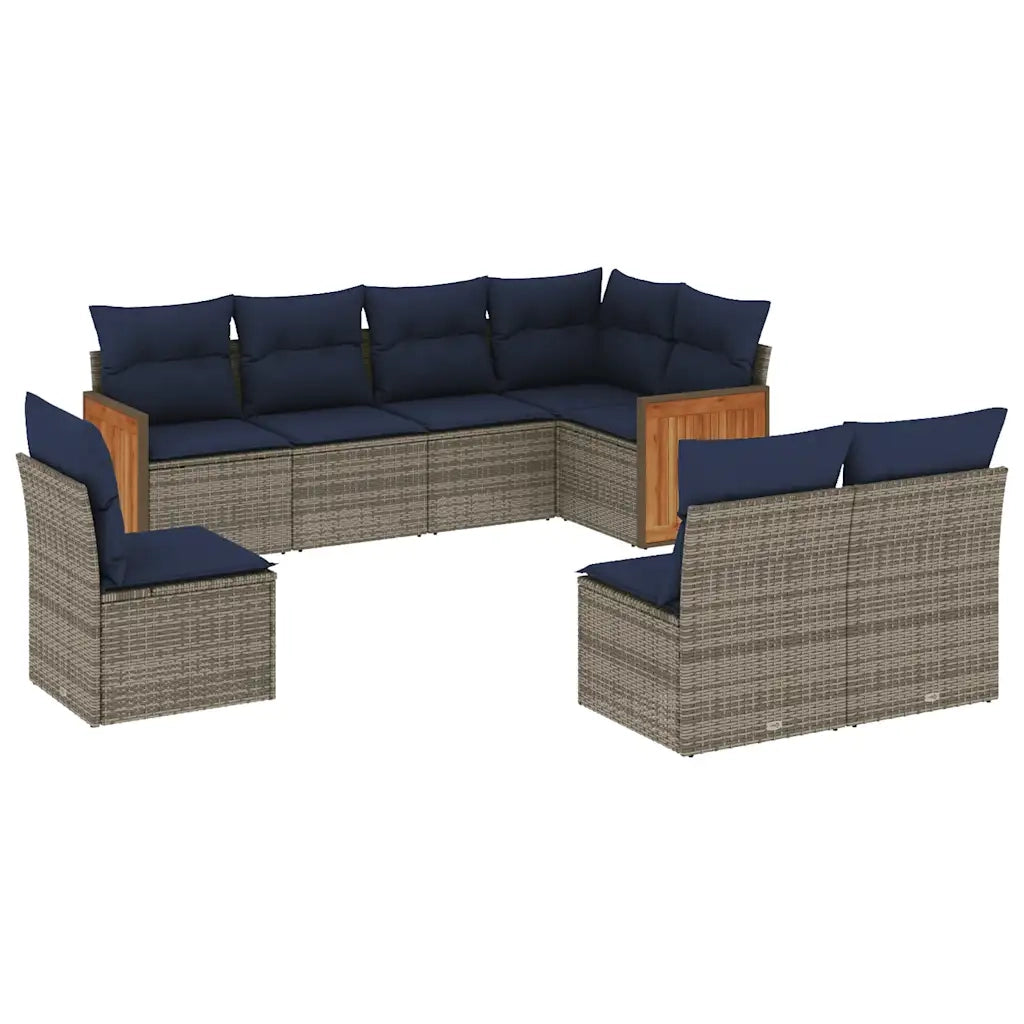 Set Divani da Giardino 8 pz con Cuscini Grigio in Polyrattan 3227727