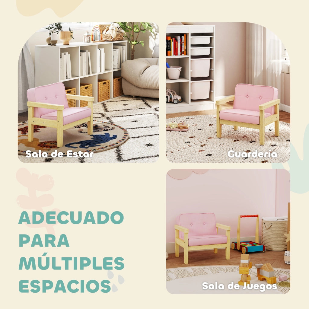 Poltrona per Bambini in Velluto con Struttura in Legno ¨C zephmum ¨C 46.5x44x45 cm Rosa