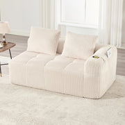 Divano diritto in corduroy con tasche laterali e portabicchieri, seduta compatta e stabile beige 158 × 93 × 61 cm