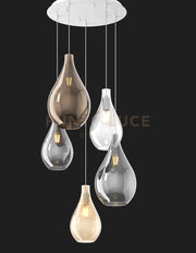 SOSP. BIANCO 5 LUCI TONDA VETRI (3 PICCOLI (1XTR+1XAM+1XFU)+2 MEDI ( 1XFU+1XBR)) 1193BI-S5 TMIX-MC