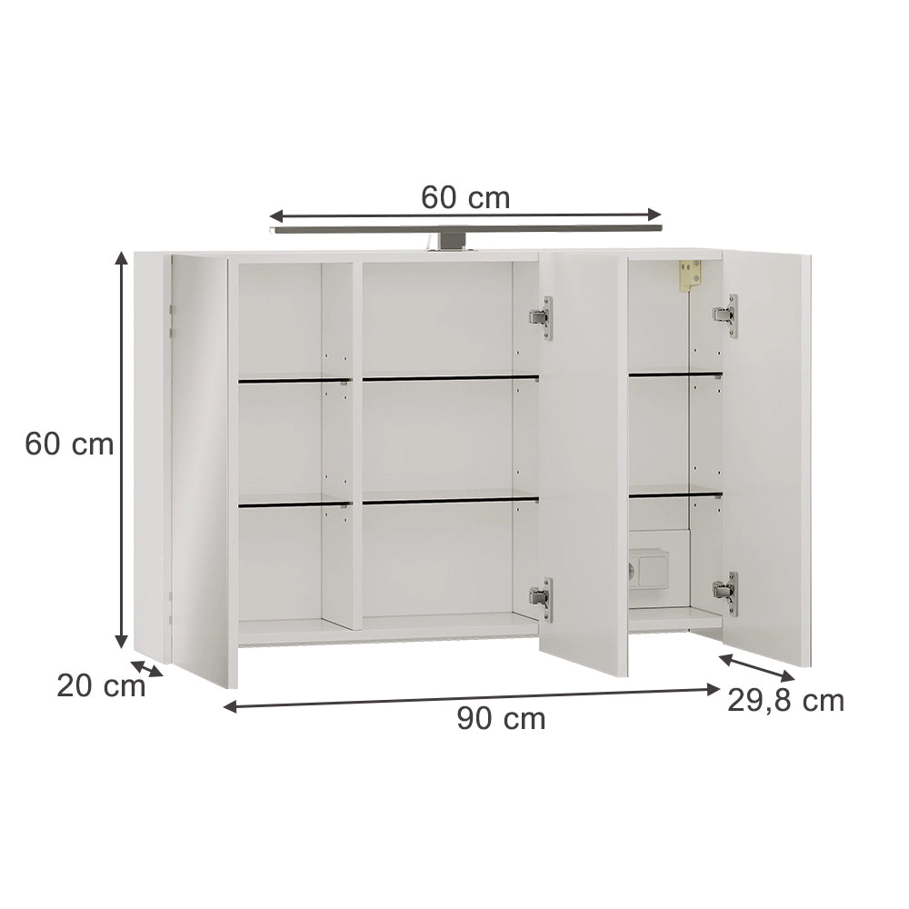 Vicco Specchio contenitore bagno Bianco 90 x 60 cm con illuminazione a LED