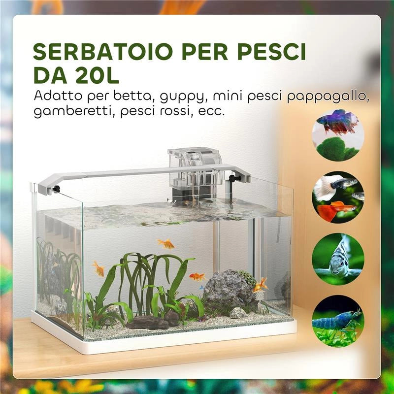 ACQUARIO IN VETRO CON LUCI LED DA 20L FILTRO E POMPA D'ACQUA 38X26X27 CM BIANCO