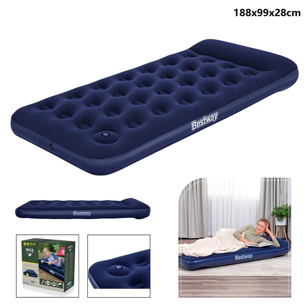 Trade Shop - Materassino Gonfiabile Singolo Floccato Con Pompa A Pedale Integrata 188x99x28 Cm 67224 -