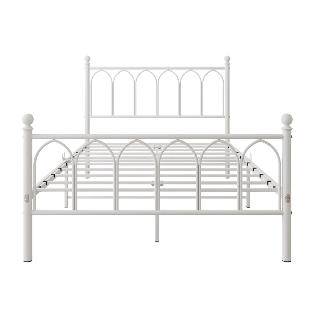 Letto 120x200 cm con LED; 2 porte USB e presa di corrente; MDF e metallo bianco