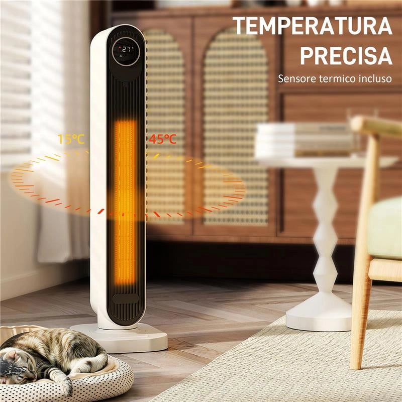 TERMOVENTILATORE IN ABS DA 2000W CON TELECOMANDO, OSCILLAZIONE E TIMER, 30X22X82.5 CM, BIANCO