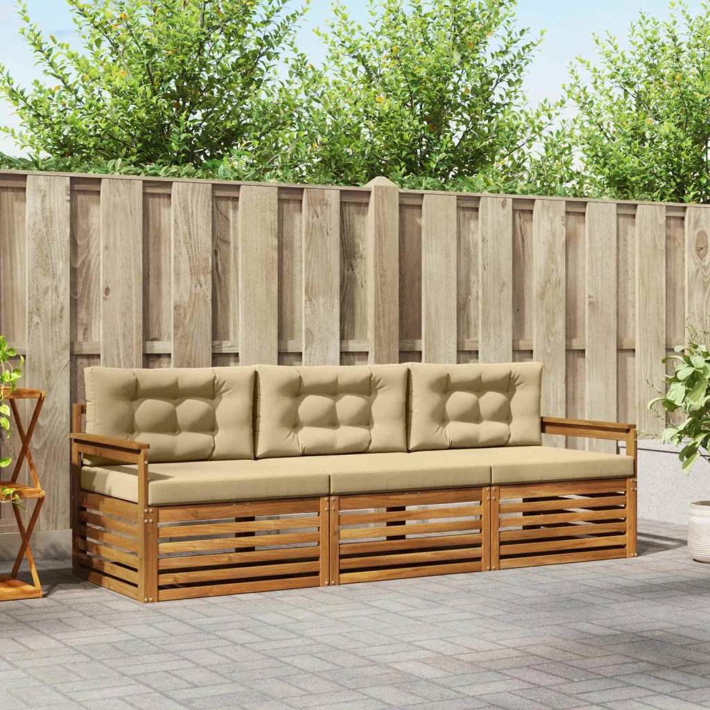 Set di divani da esterno con cuscino 3 pcs Naturale e Beige