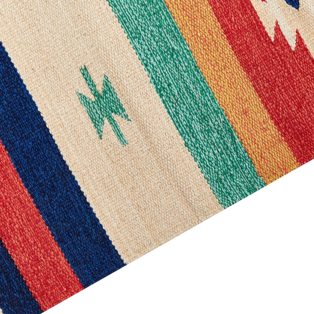 Tappeto Kilim in cotone multicolore 140 x 200 cm Tappeto da pavimento tessuto a mano Tappeto da parete a motivo geometrico reversibile Frange