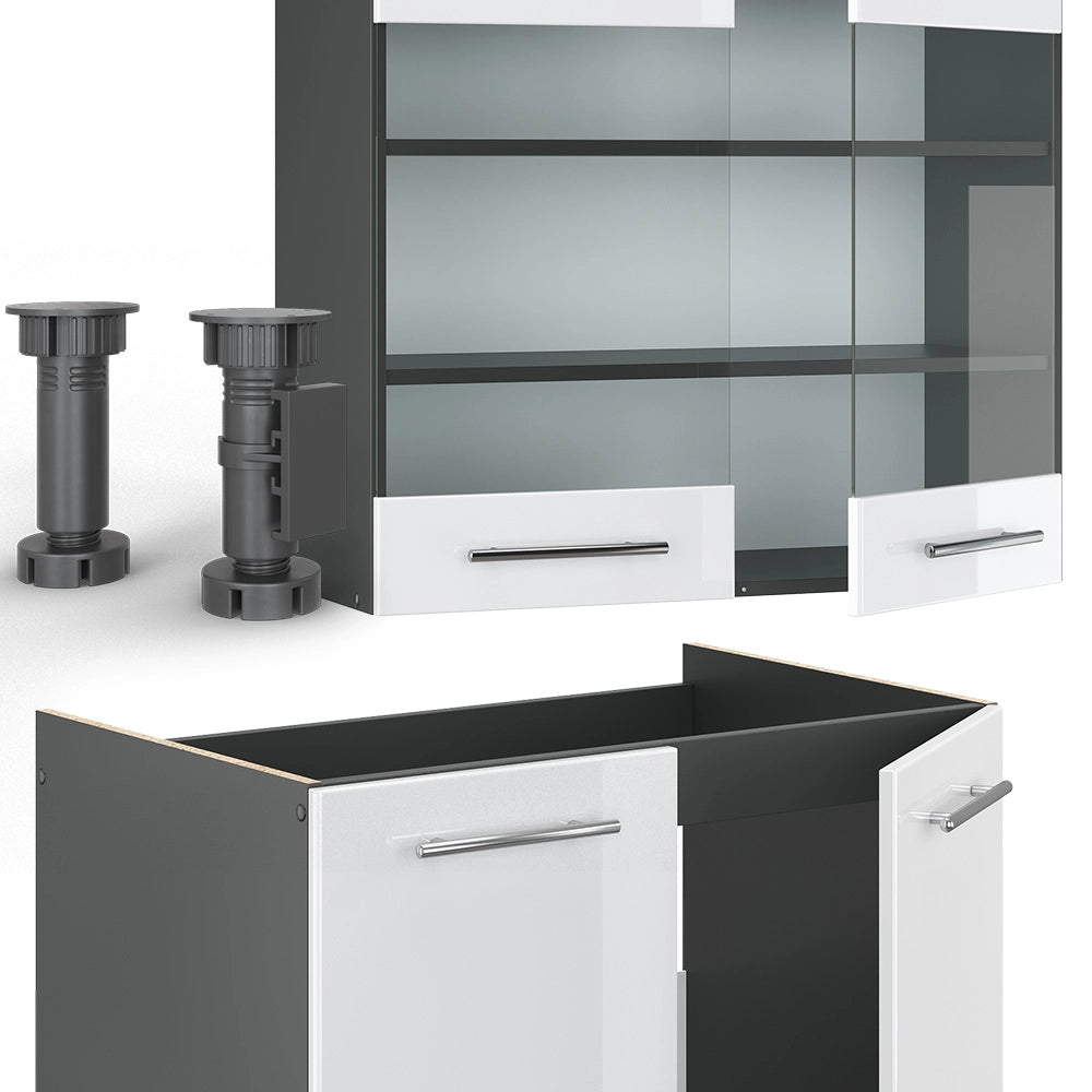 Cucina componibile Fame-Line Bianco lucido/Antracite 235 cm, PL Rovere Vicco
