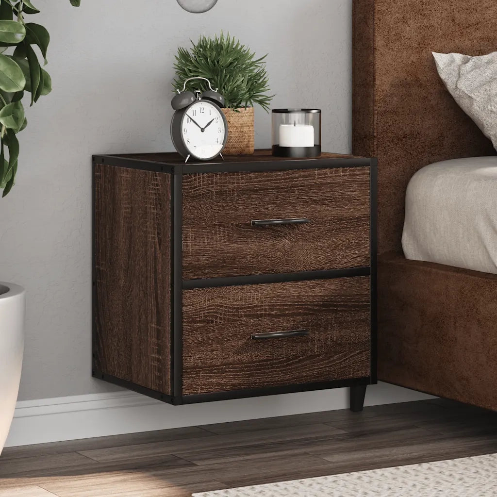 Set di 2 Comodini | Armadio da Notte | Mobiletto da notte a Muro Rovere Marrone 40x31x39,5 cm