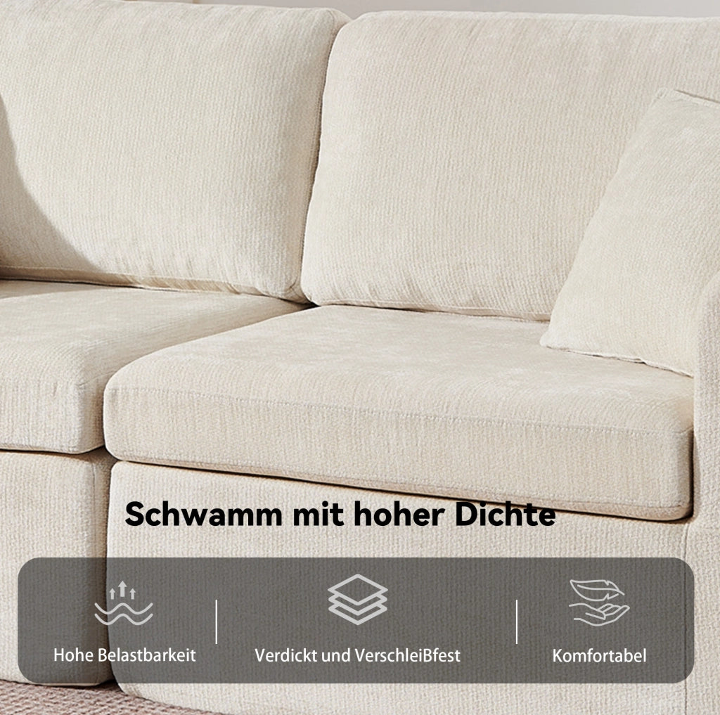 Divano relax 2 posti in ciniglia beige con USB; portabicchieri e tasche
