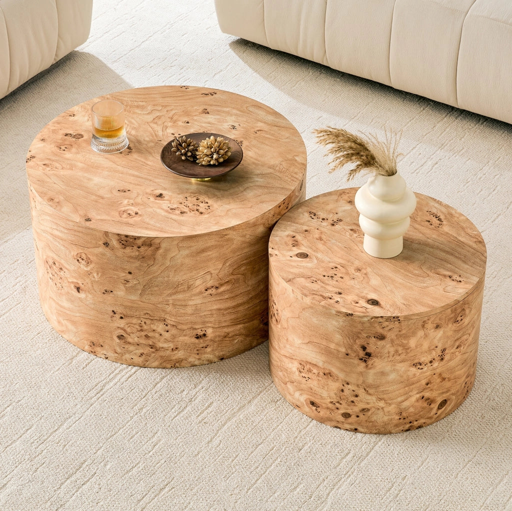 Set di 2 tavolini da caffè 62.8x62.8x35 cm e 44x44x26 cm con vano interno in MDF naturale