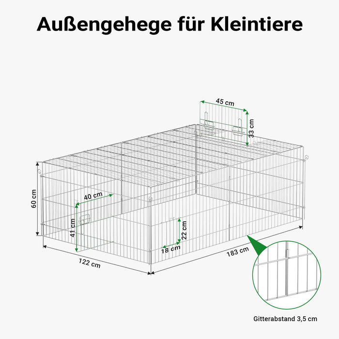 Recinto per piccoli animali 183 x 122 x 60 cm con telo parasole recinzione per conigli e lepri
