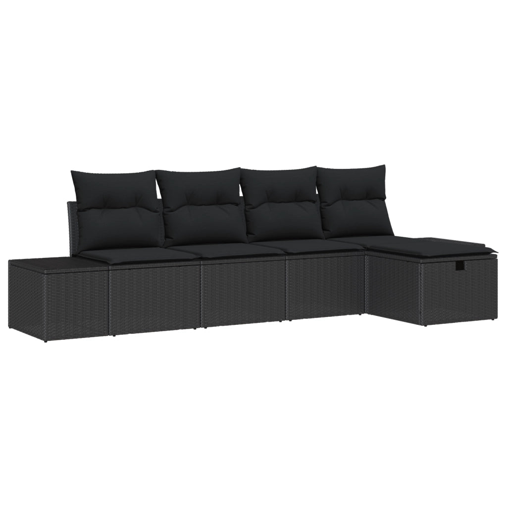 Set Divani Giardino con Cuscini Nero Rattan PE