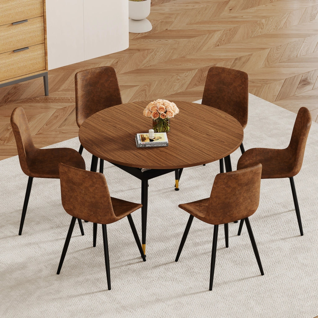 Tavolo da pranzo ovale in MDF e metallo nero e noce per sala da pranzo e cucina