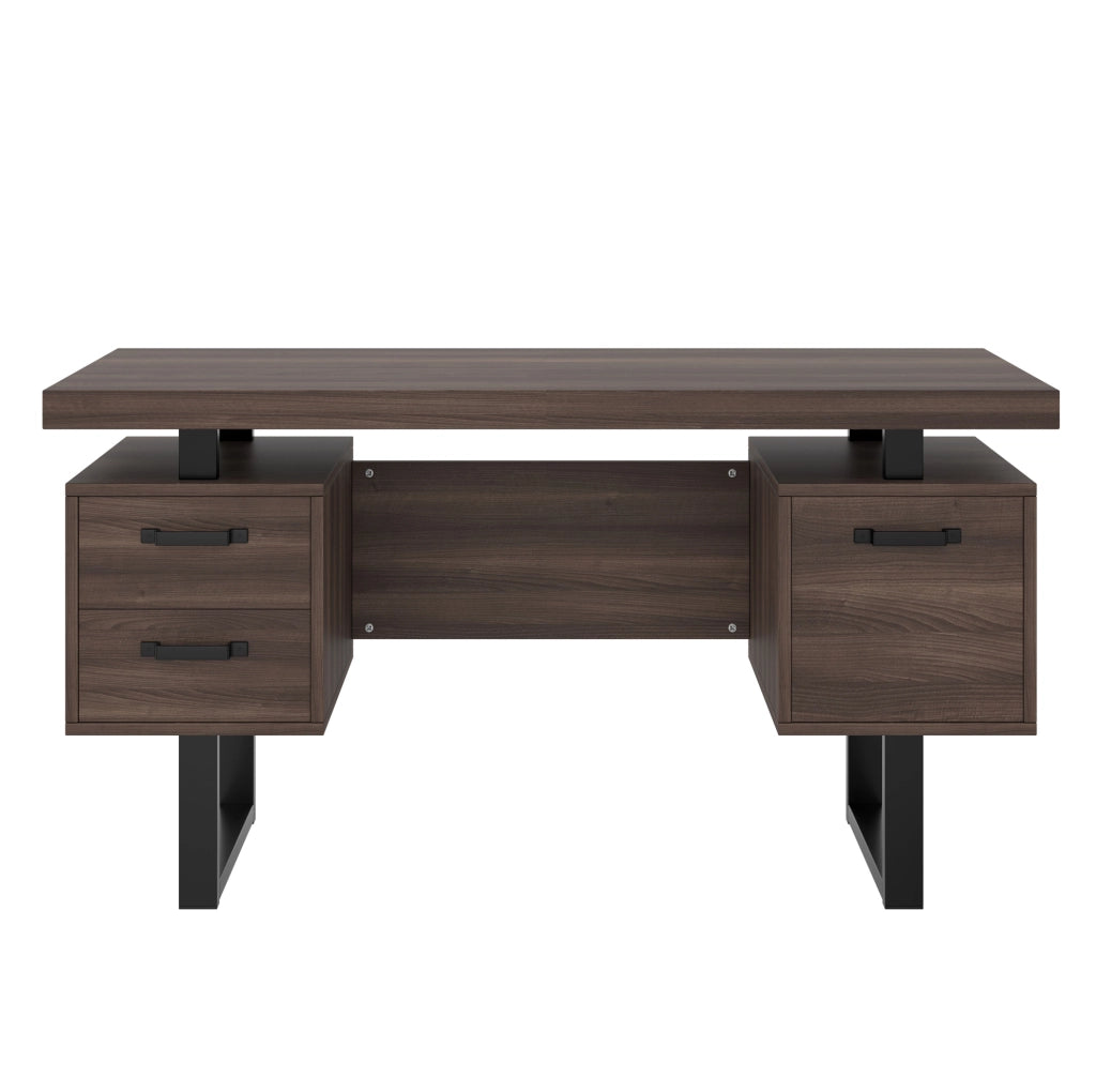 Scrivania ULEVR 135x54 cm con 2 cassetti silenziosi e vano portadocumenti, MDF e metallo nero-marrone