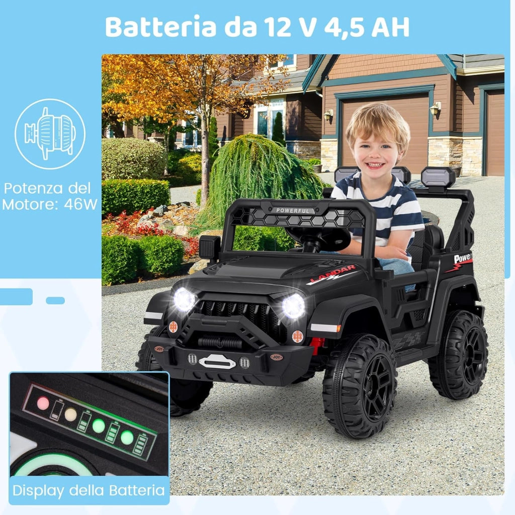 12V Macchina Elettrica per Bambini, Auto per Bambini con Telecomando Porta USB Musica e Luci, Avvio lento, Velocità Regolabile 1-5 km/h, per Bambini 3 Anni+ (Nero)