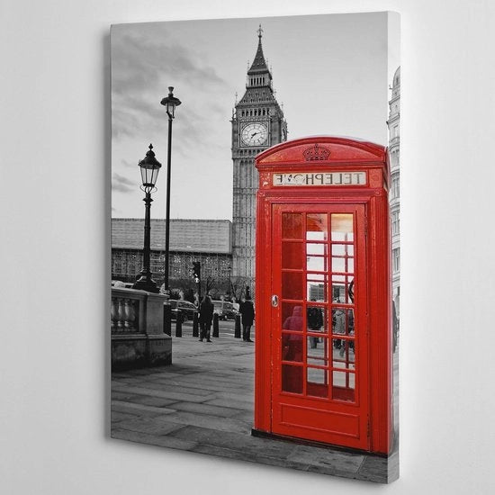 Rappresentazione di Londra con la cabina telefonica di Big Ben in Inghilterra su tela ingrandita - pronto per essere appeso - 30 x 40 cm