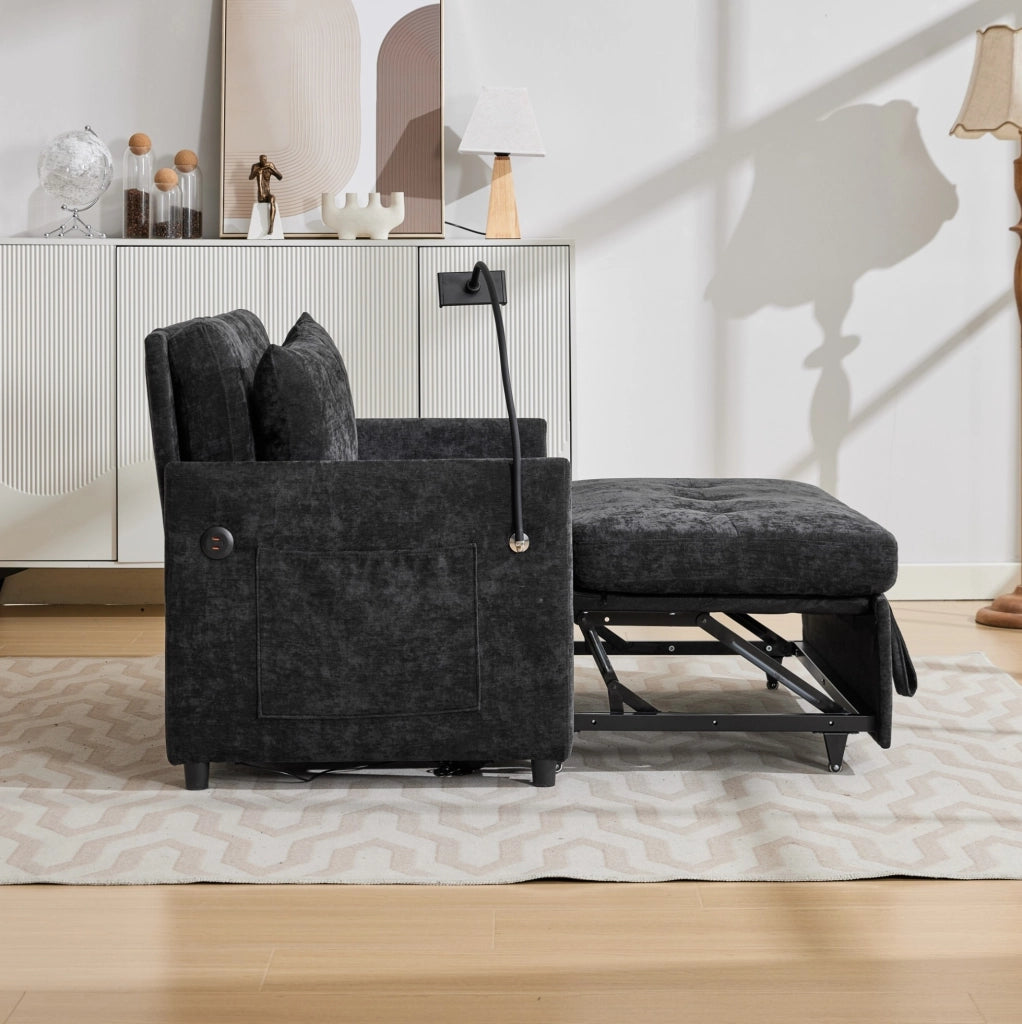 DIVANO Imbottito con USB e Porta Tablet 109x72x83,5 cm Nero