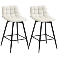Set 2 Sgabelli da Bar con Schienale e Poggiapiedi in Stile Nordico in Metallo e Velluto, color Crema, 45x47x84 cm