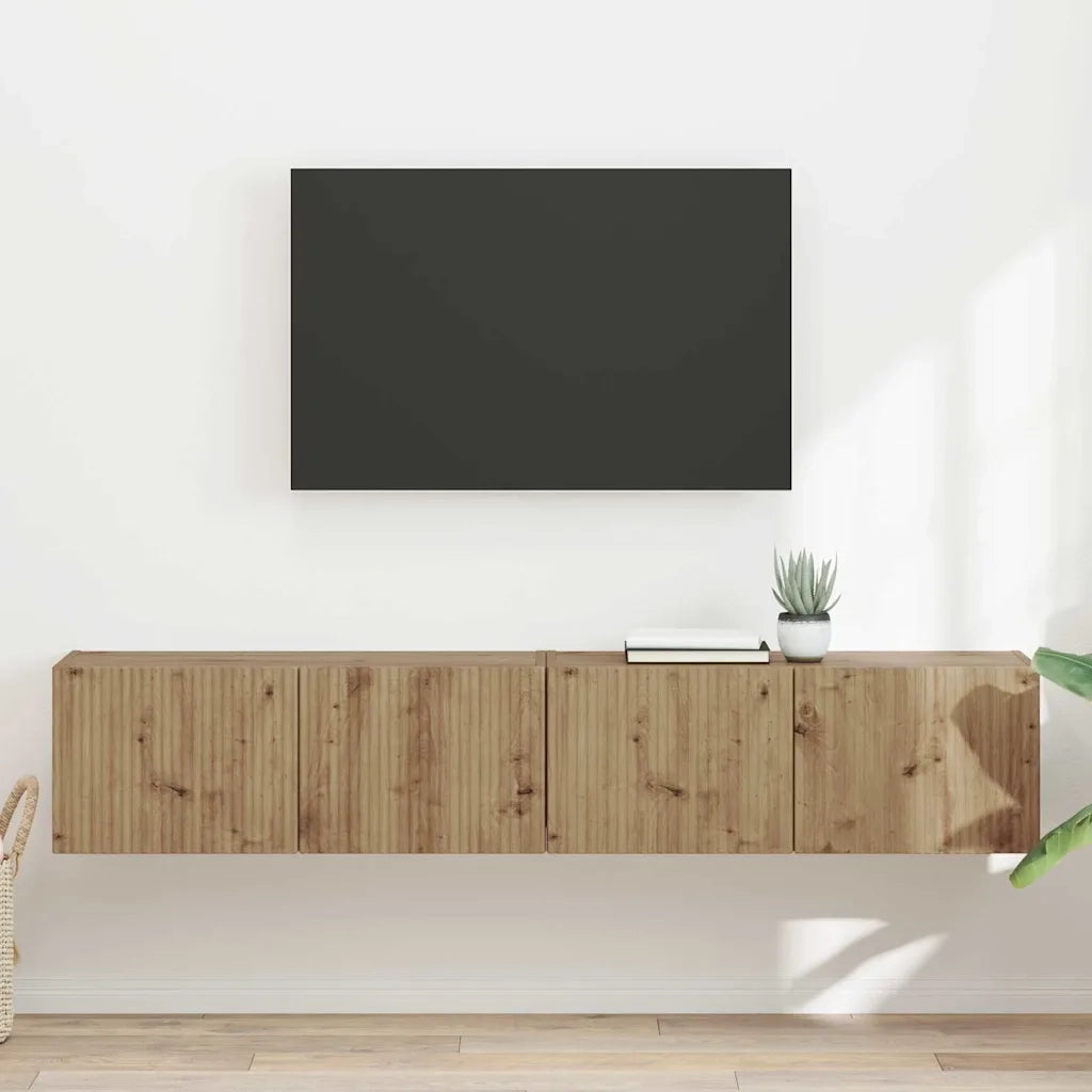 Mobile TV da parete 2 pcs Rovere Artigianale Legno multistrato 892228
