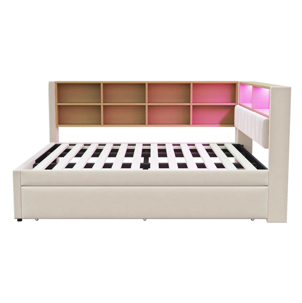 Divano letto 140x200 cm con letto estraibile 90x190 cm; LED e porte di ricarica in flanella
