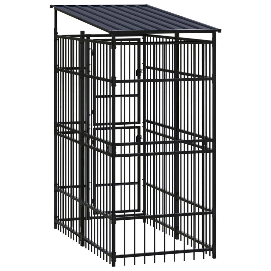 Cuccia/gabbia/recinto per animali domestici da esterno con tetto per cani acciaio 1,84 m² nero 02_0041729