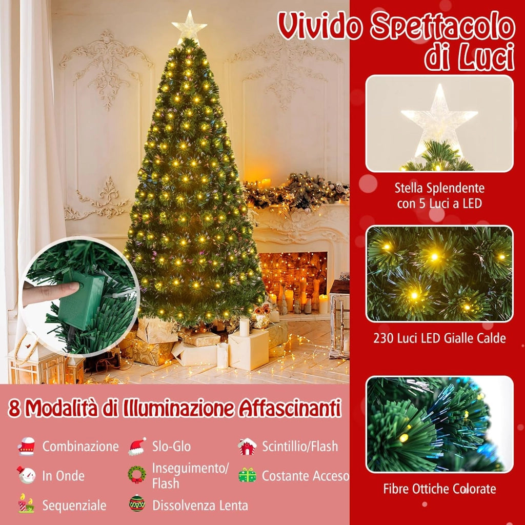 Albero di Natale 150/180 cm, Albero di Natale Artificiale con 170/230 Luci LED, 170/230 Rametti in PVC, Stella Luminosa e 8 Modalità di Illuminazione per Casa, Ufficio e Negozio (180 cm)