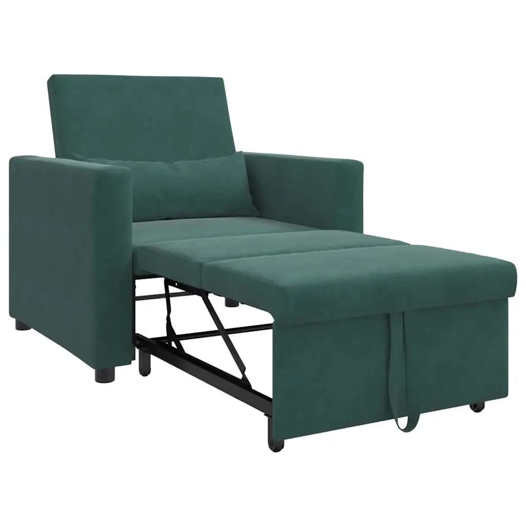 Divano letto | Sof¨¤ letto | Letto singolo estraibile singolo con ruote Verde scuro Velluto