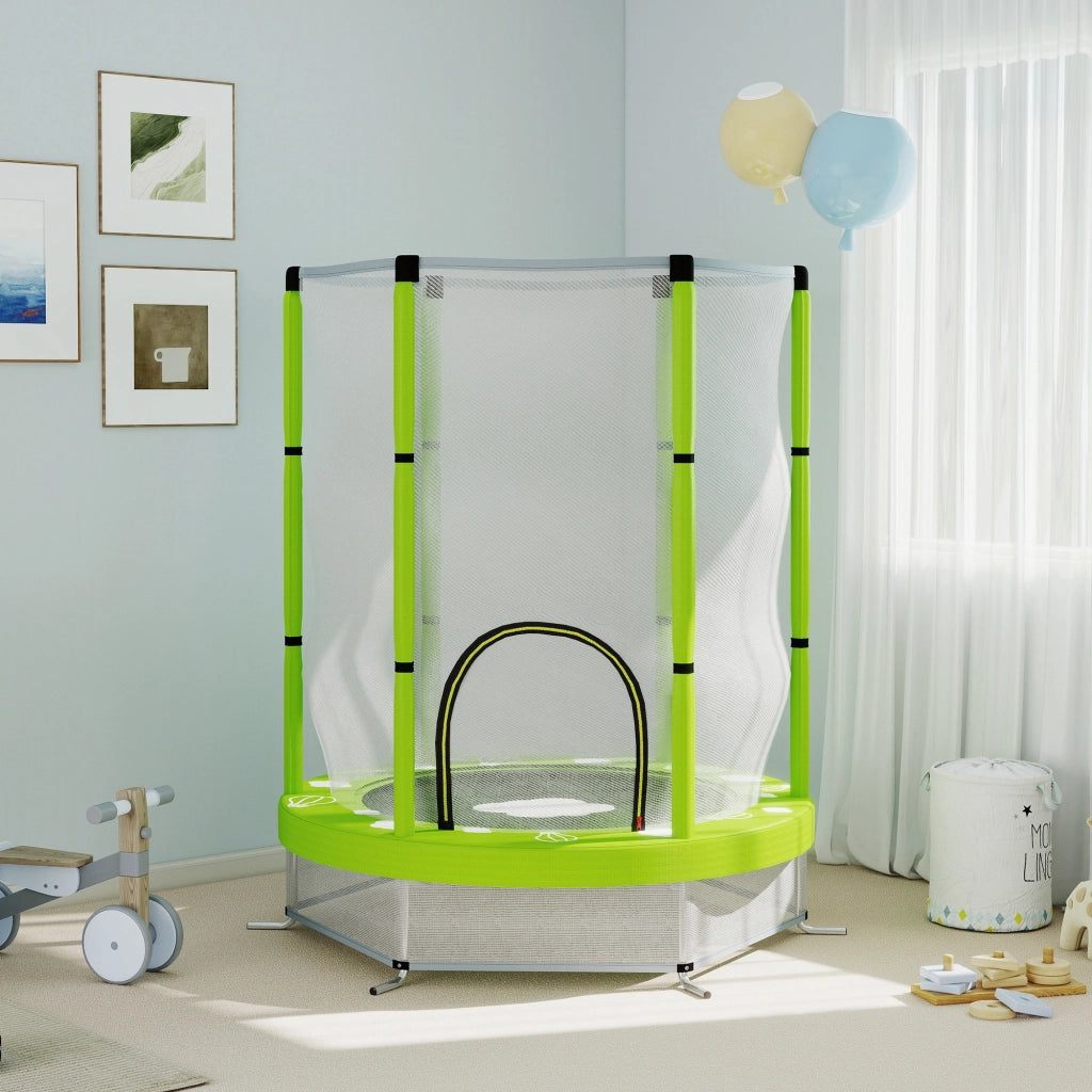 Trampolino Elastico per Bambini ?140 cm con Rete di Sicurezza e Disegni, Et¨¤ 3-6 Anni, Verde