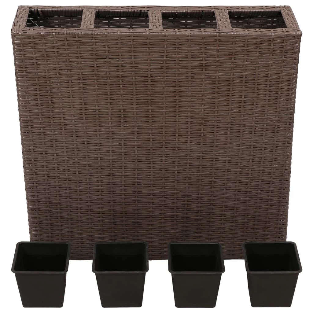 Fioriera rialzata per piante e fiori da giardino con 4 vasi in resina intrecciata marrone 02_0001153