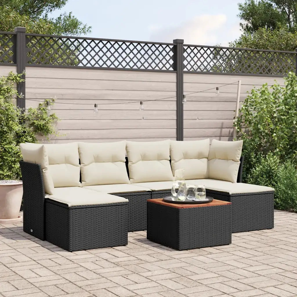 Set Divani da Giardino con Cuscini 7pz Nero Polyrattancod mxl 92588