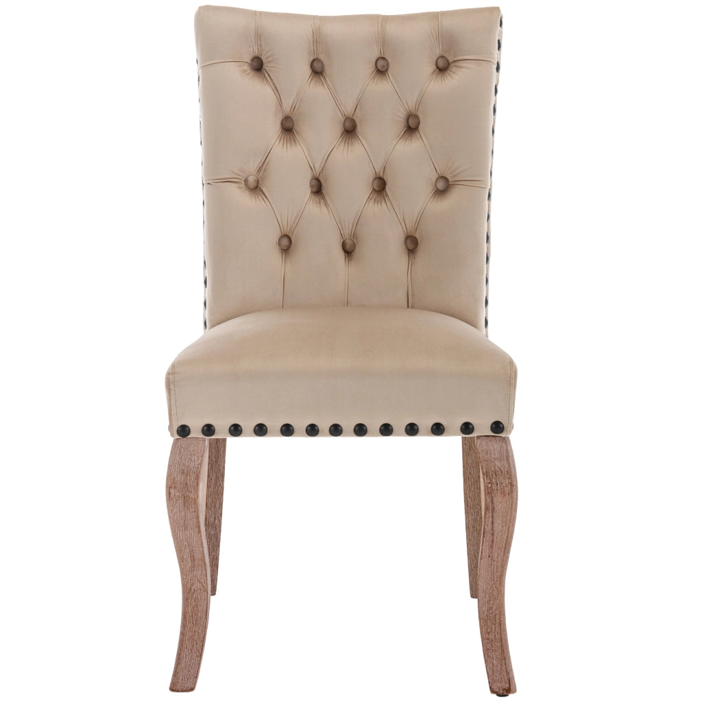 Sedia da Pranzo Imbottita in Velluto ¨C MINIMAL ¨C Beige Chiaro, Gambe in Legno Massello, Set 2 Pezzi