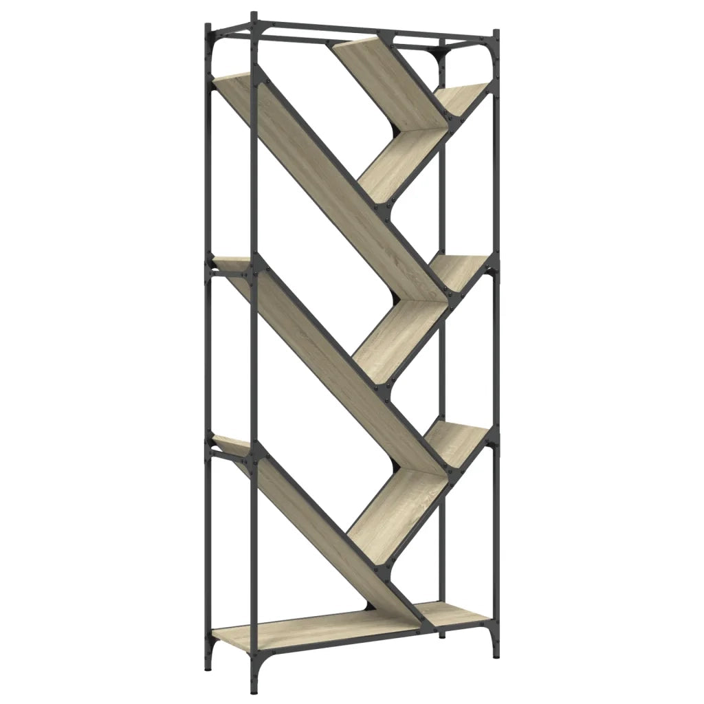 Libreria-Scaffale per Libri-Mobile di Stoccaggio Rovere Sonoma 79x30x180cm Legno Multistrato e Metallo