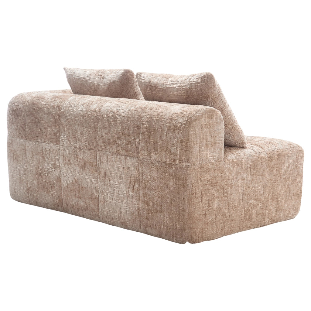 Divano a 2 posti con chaise longue, tessuto chenille, cuscino incluso, tasche laterali, kaki