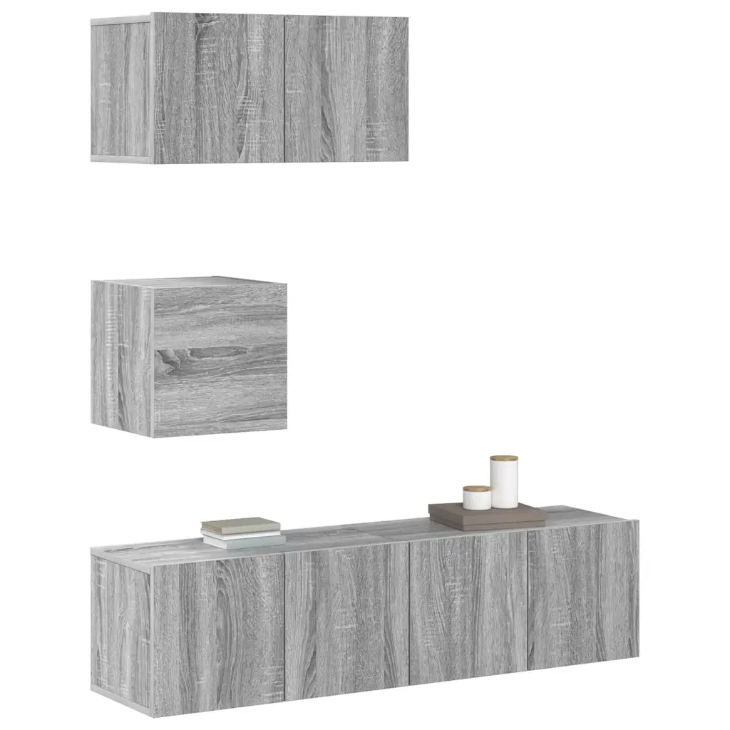 Set di Mobili Porta TV 4 pz Grigio Sonoma in Legno Multistrato 3120318