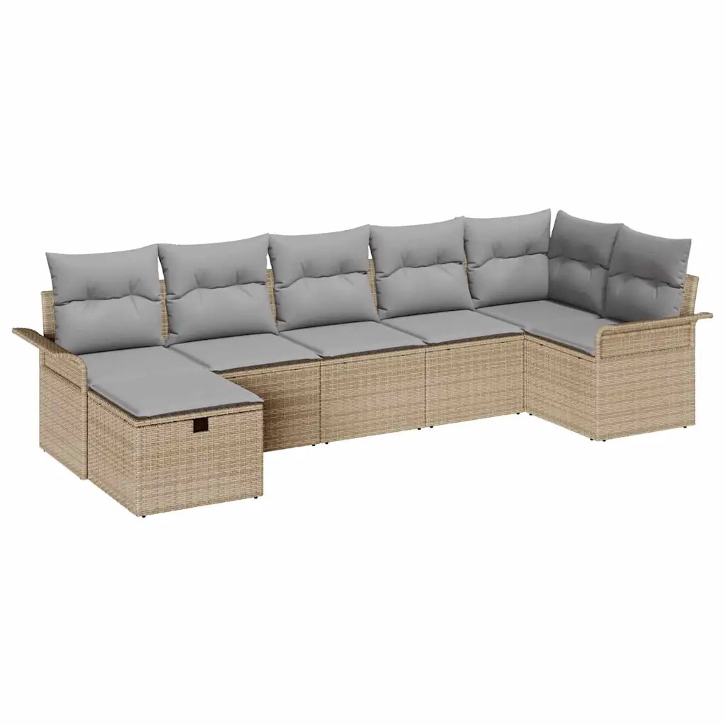 Set Divano da Giardino con cuscino 7 pcs Beige Poly Rattan 3360231