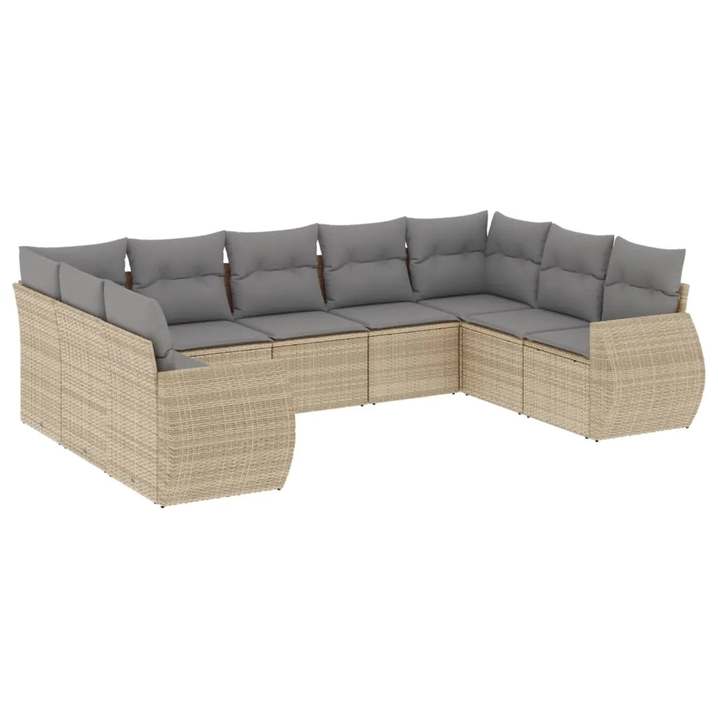 Set Divano da Giardino 9 pz con Cuscini Beige in Polyrattan 3221798