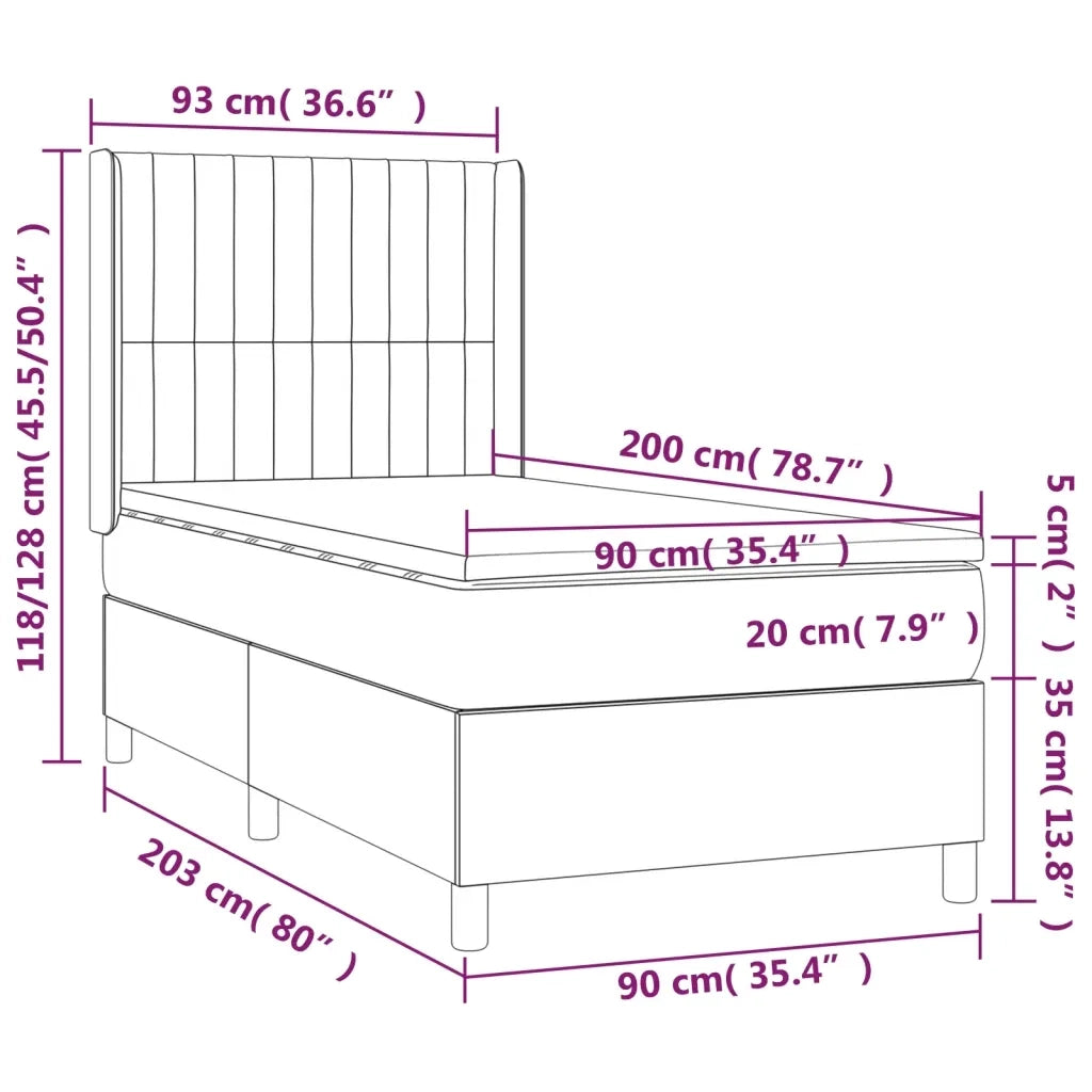 Letto a Molle con Materasso e LED Tortora 90x200 cm in Tessuto cod mxl 62590